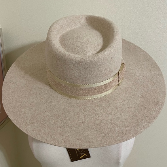 New ADORA wool felt cream/tan wide brim fedora rancher womens hat adjustable main image 10